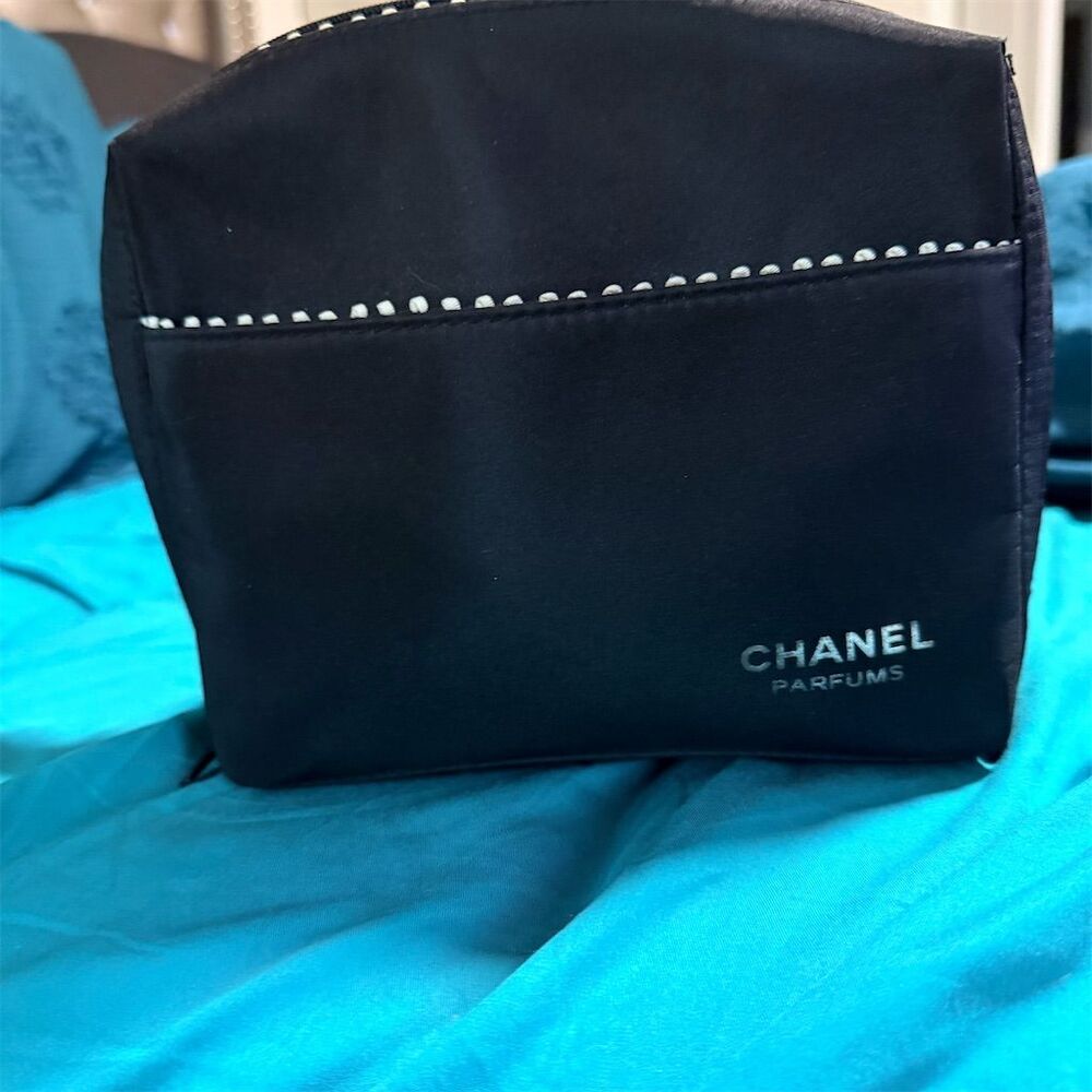 CHANEL Perfums Black Cosmetic Bag Makeup Pouch Organizer Travel Clutch